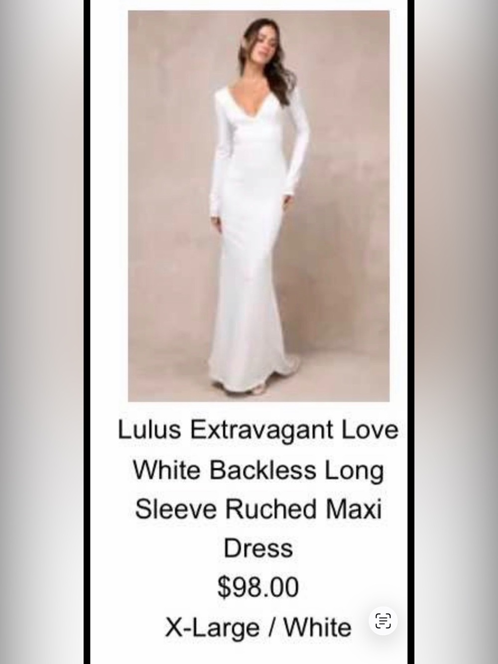 Lulu's White Long-Sleeve Backless Ruched Maxi Dress